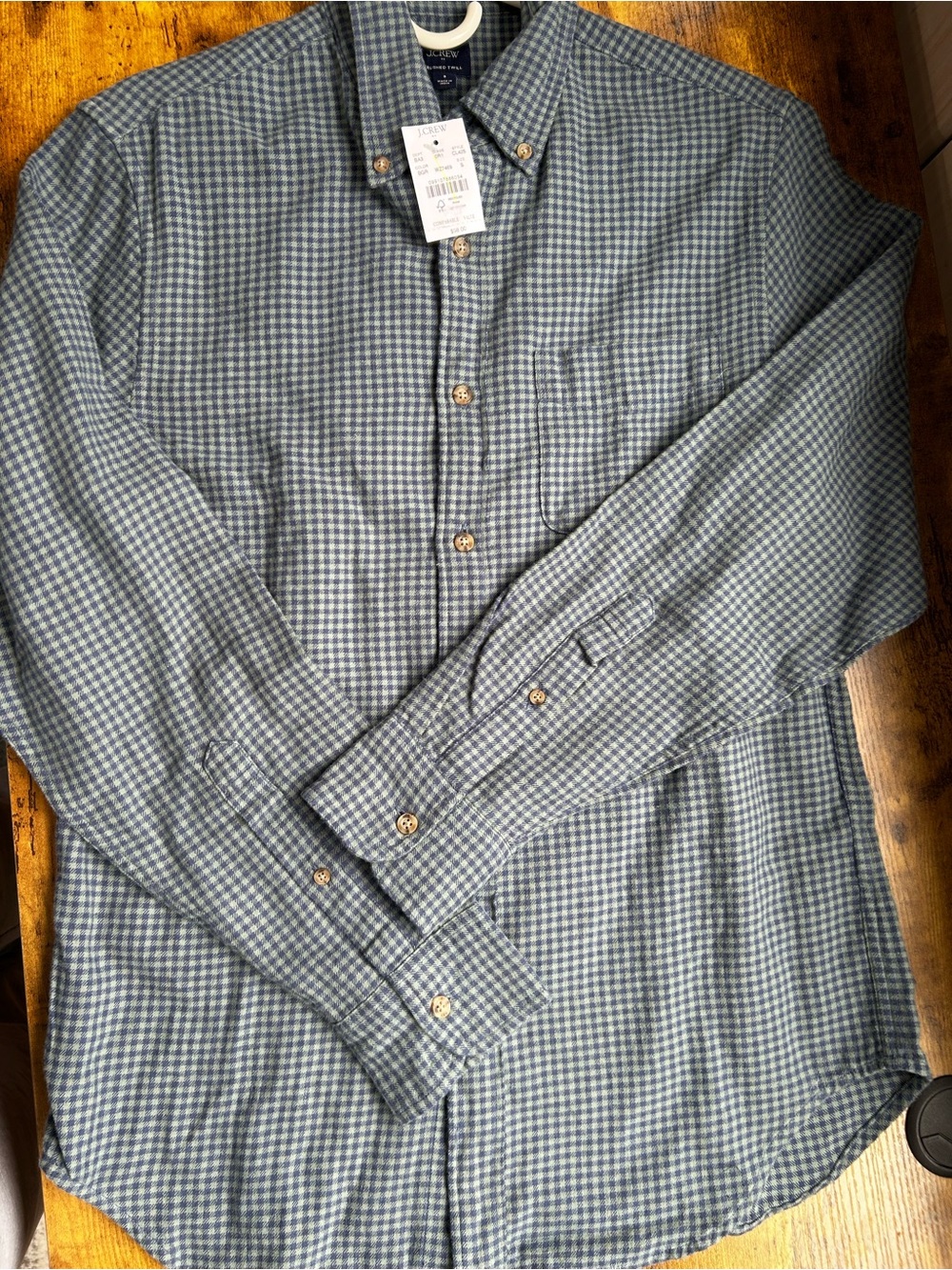 J. Crew Blue and Green brushed twill Button-Down Shirt